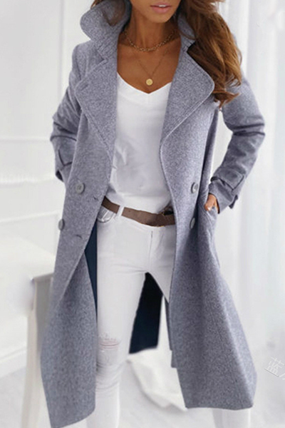 Prenda exterior informal, elegante, lisa, con parches y hebilla, cuello vuelto (5 colores)