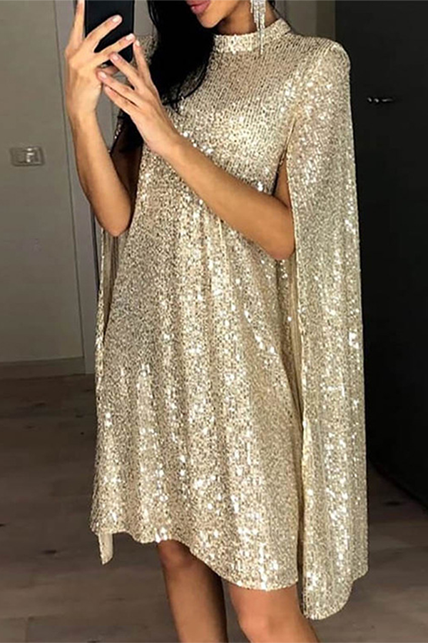 Elegante vestido de una pieza con capa de color liso (3 colores)