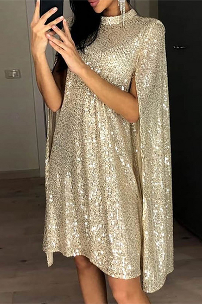 Elegante vestido de una pieza con capa de color liso (3 colores)