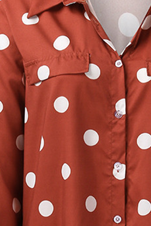 Casual Polka Dot Buckle Slit Turndown Collar Shirt Dress Dresses (Without Belt)(4 Colors)