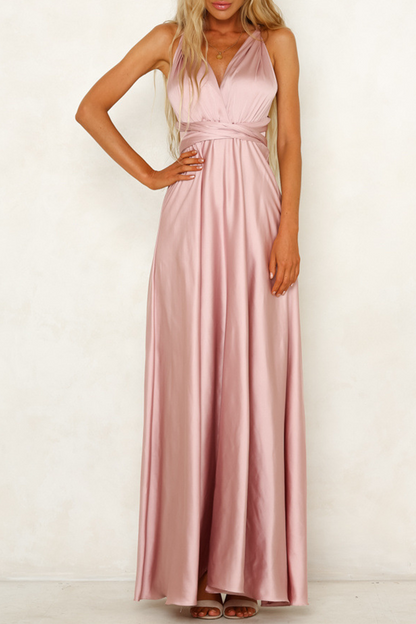 Vestidos de noche elegantes de celebridades con escote en V y diseño de tirantes sin espalda y lisos