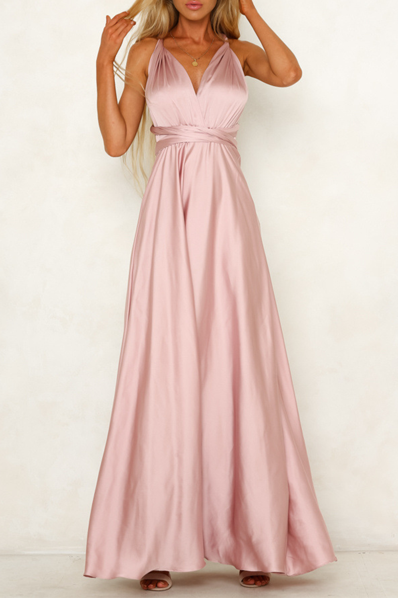 Vestidos de noche elegantes de celebridades con escote en V y diseño de tirantes sin espalda y lisos