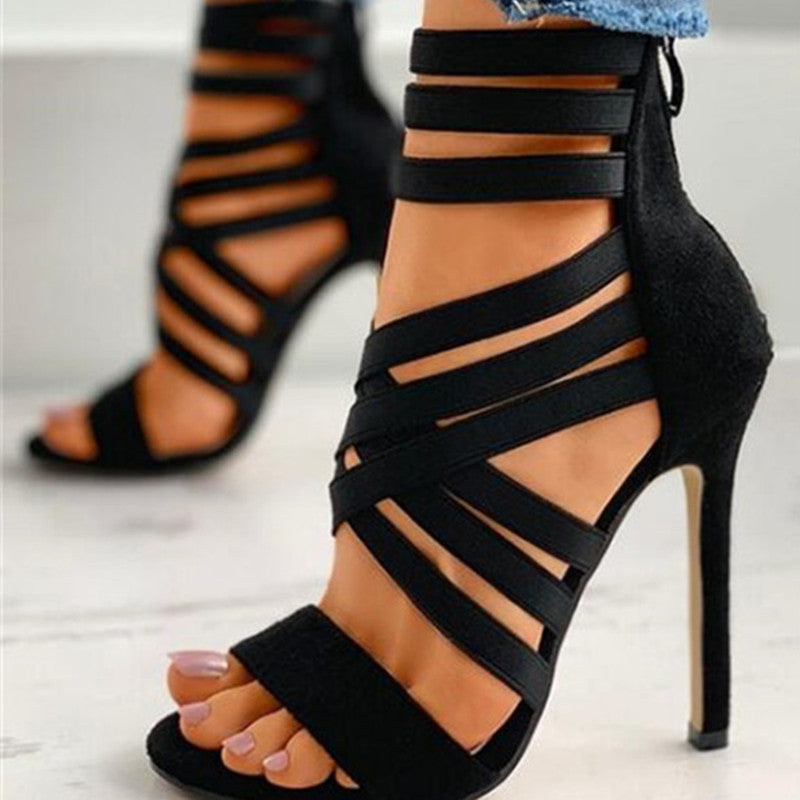 Fashion Hollowed Out Solid Color Pointed Stiletto Sandals