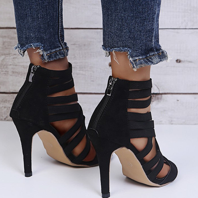 Fashion Hollowed Out Solid Color Pointed Stiletto Sandals