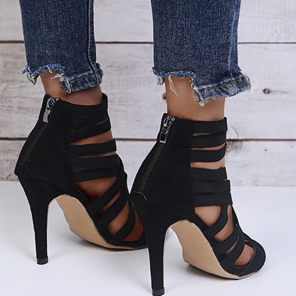 Fashion Hollowed Out Solid Color Pointed Stiletto Sandals