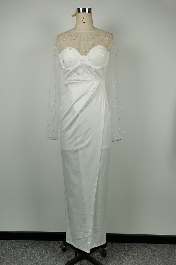 Celebrities Elegant Solid Slit Beading Mesh Strapless Evening Dress Dresses