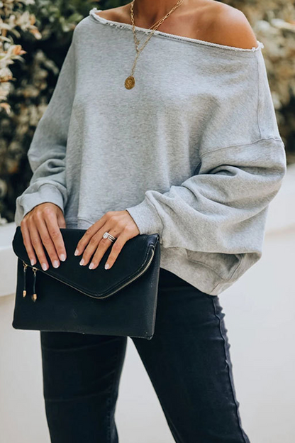 Blusa informal elegante con hombros descubiertos, lisa, con abertura y pliegues