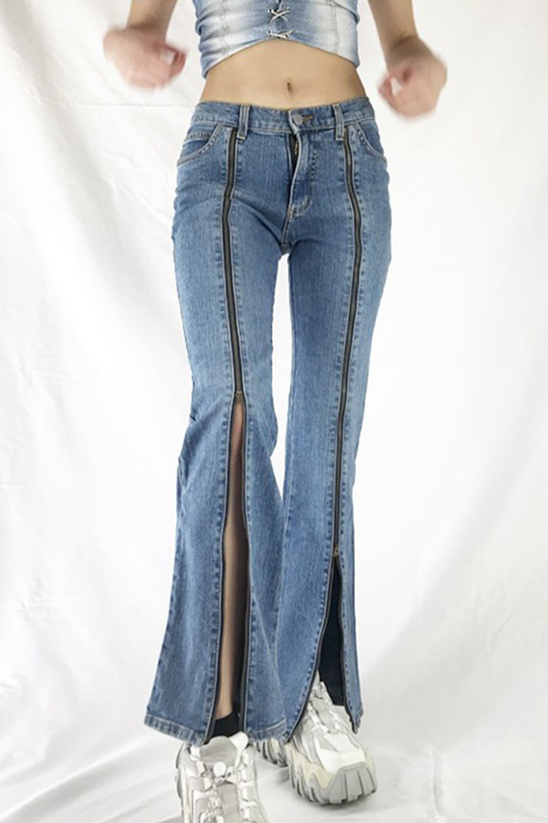 Street Patchwork Pants Zipper Wide Leg Patchwork Bottoms