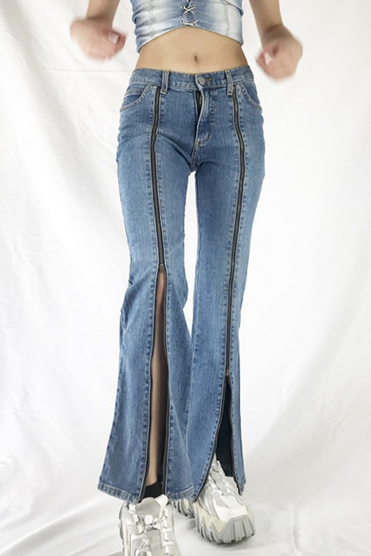 Street Patchwork Pants Zipper Wide Leg Patchwork Bottoms