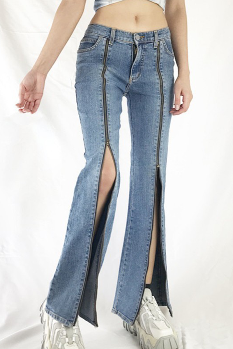 Street Patchwork Pants Zipper Wide Leg Patchwork Bottoms