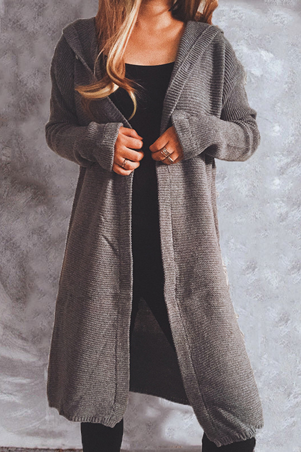 Casual Solid Buttons Basic Hooded Collar Outerwear Sweater(9 Colors)