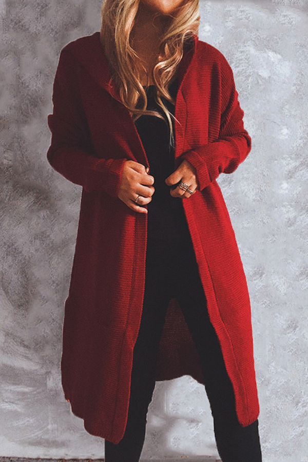 Casual Solid Buttons Basic Hooded Collar Outerwear Sweater(9 Colors)