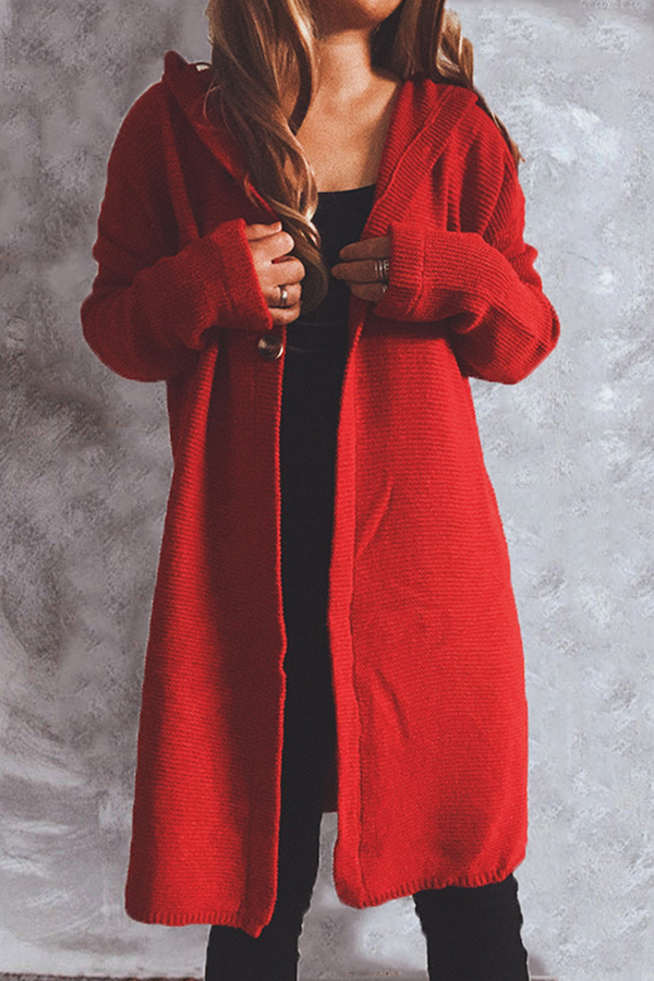 Casual Solid Buttons Basic Hooded Collar Outerwear Sweater(9 Colors)