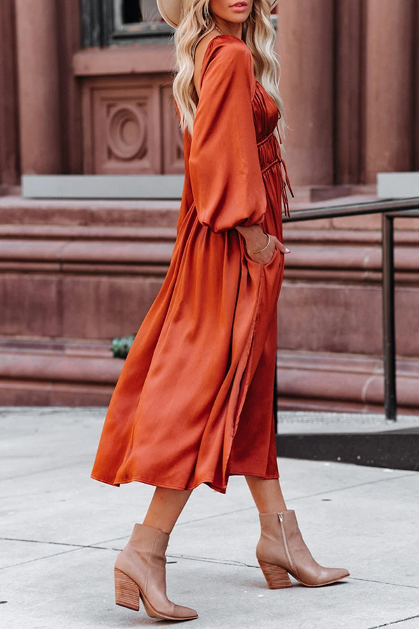 Vestidos elegantes de moda con escote en U, línea A y pliegues de frenillo liso