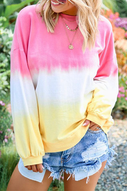 Casual Gradual Change Basic Contrast O Neck Tops£¨12 colors£©