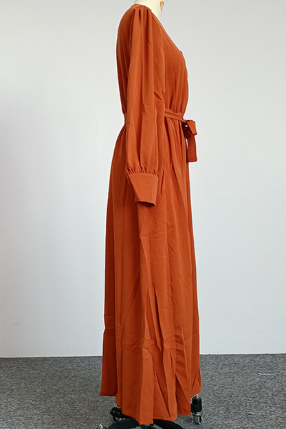 Fashion Elegant Solid Slit With Belt V Neck Dresses(5 colors)