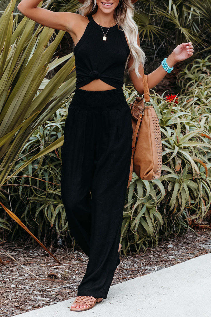 Pantalones casuales de cintura alta, rectos, de color liso (8 colores)