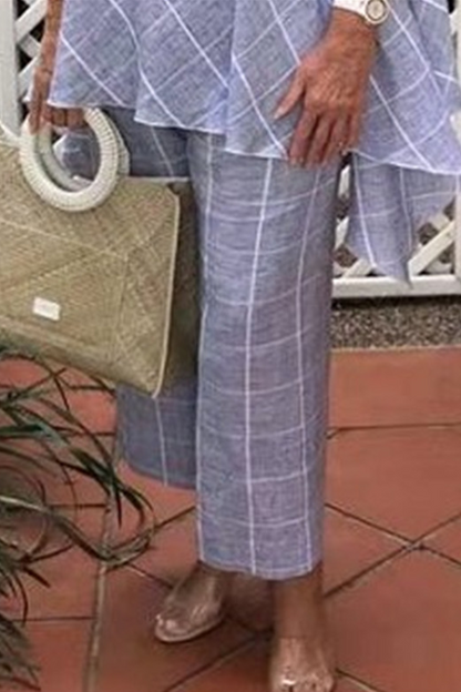 Pantalones casuales de cuadros con abertura en la parte delantera, rectos, de cintura media y pierna ancha con estampado completo