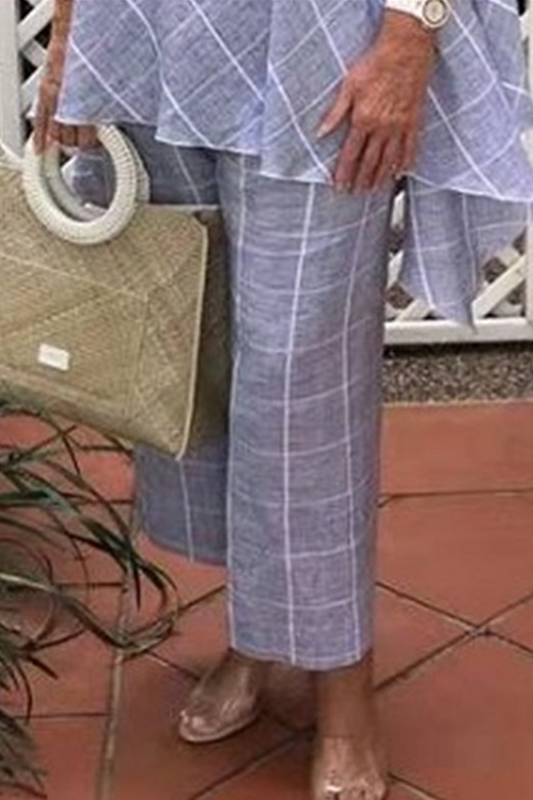 Pantalones casuales de cuadros con abertura en la parte delantera, rectos, de cintura media y pierna ancha con estampado completo