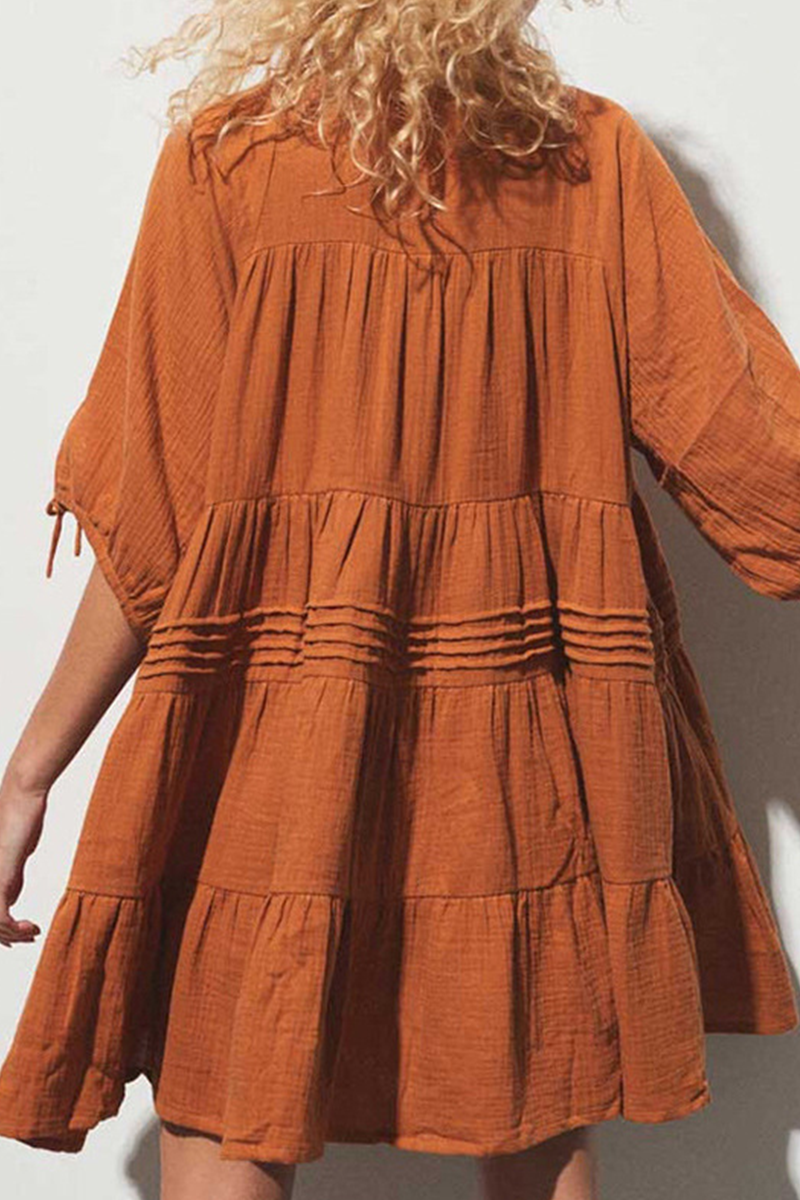 Vestidos casuales de falda pastel con cuello en V y cordón ajustable de color sólido