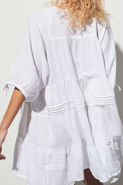 Vestidos casuales de falda pastel con cuello en V y cordón ajustable de color sólido