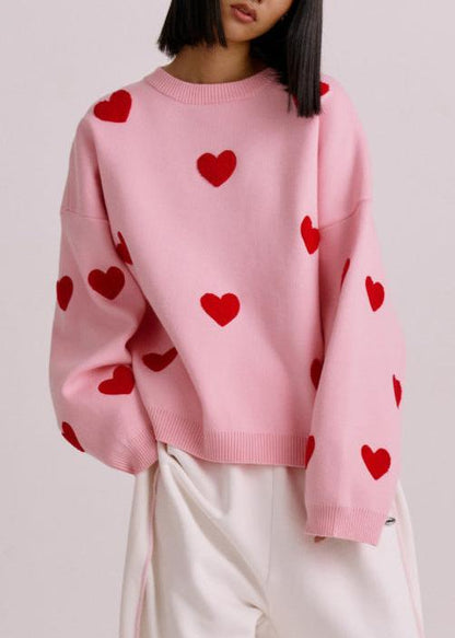 Love-EmbroideRed Heart Sweater - Cozy Women's Knitwear