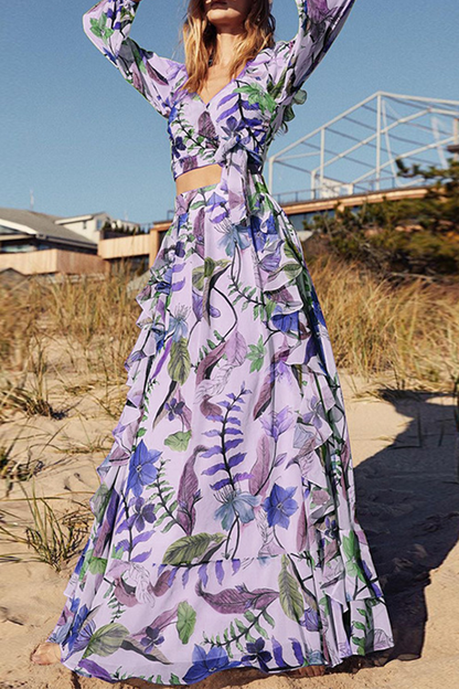 Vestidos con falda pastel, cuello en V y patchwork con estampado de moda