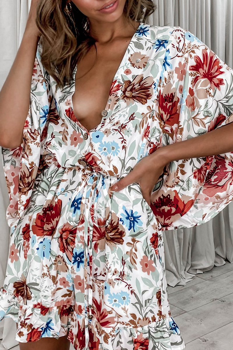 Mono recto con cuello en V y estampado de patchwork de moda (7 colores)