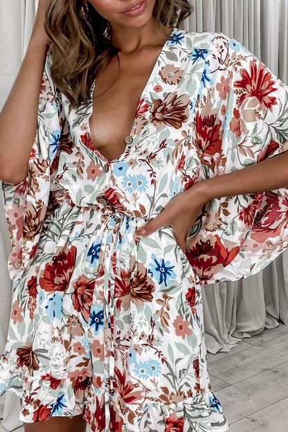 Mono recto con cuello en V y estampado de patchwork de moda (7 colores)