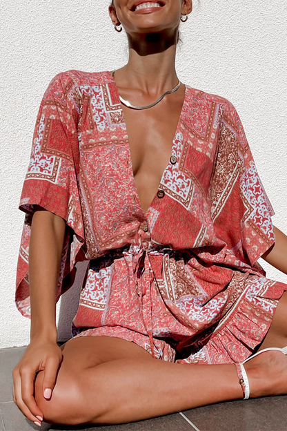 Mono recto con cuello en V y estampado de patchwork de moda (7 colores)