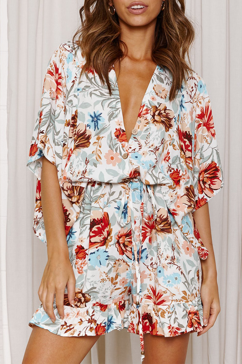 Mono recto con cuello en V y estampado de patchwork de moda (7 colores)