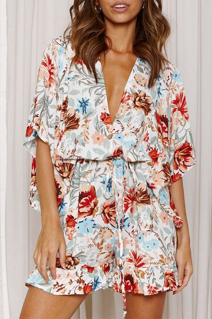 Mono recto con cuello en V y estampado de patchwork de moda (7 colores)