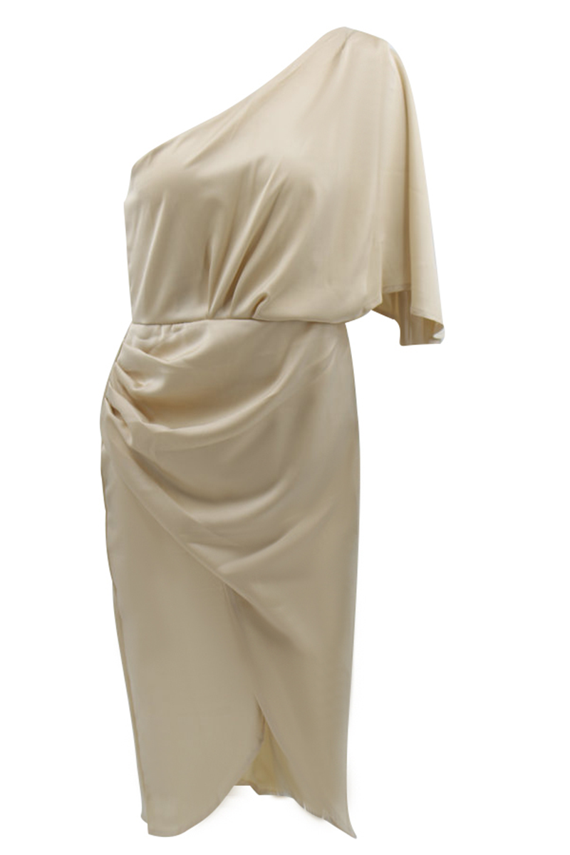 Elegante vestido de noche con cuello oblicuo y pliegues lisos (5 colores)