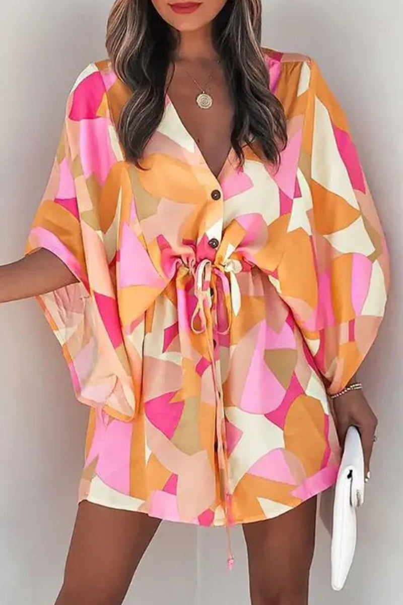 Vestidos casuales de moda con cuello en V y estampado de patchwork (4 colores)