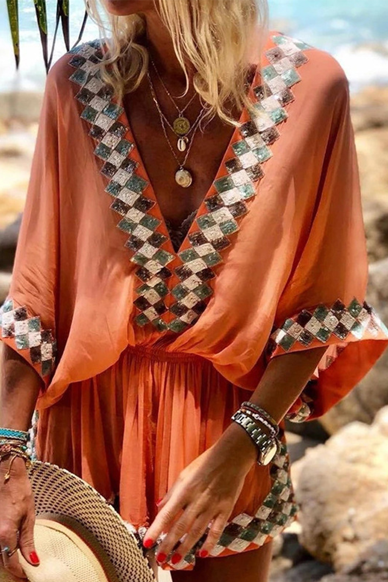 Casual Solid Patchwork V Neck Straight Jumpsuits(4 Colors)