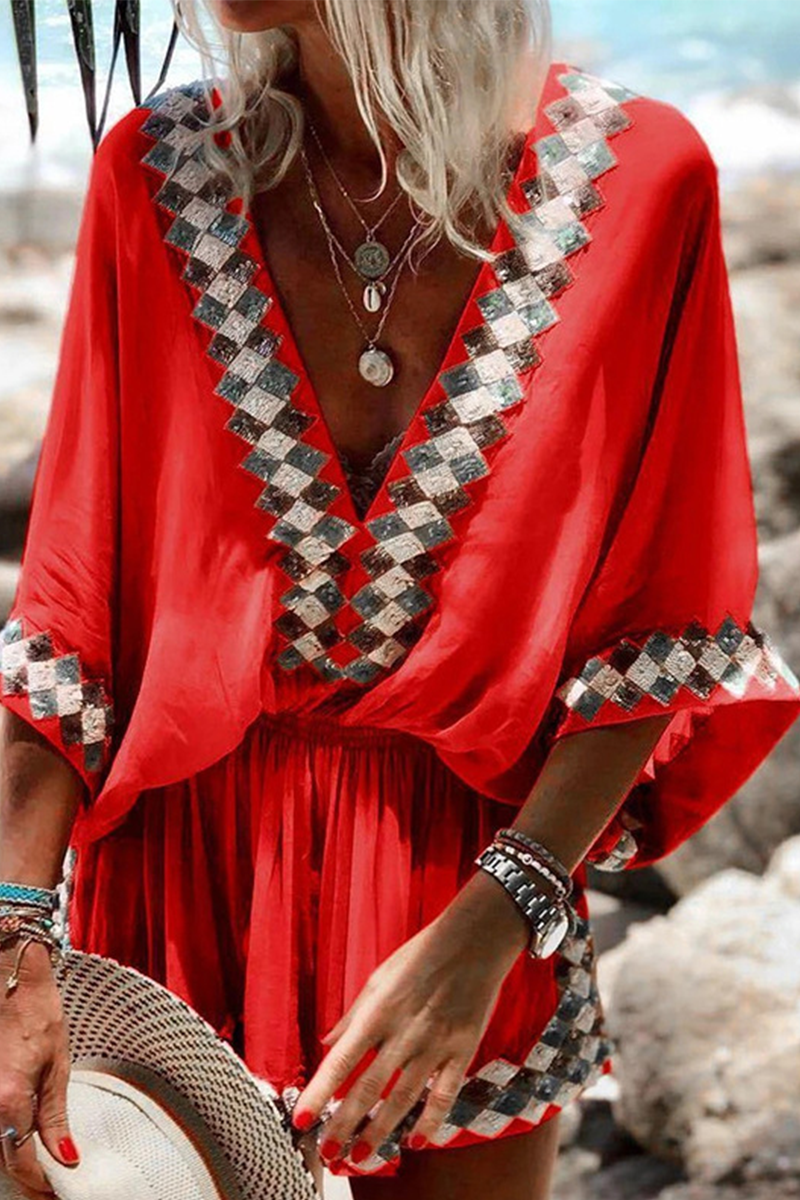 Casual Solid Patchwork V Neck Straight Jumpsuits(4 Colors)