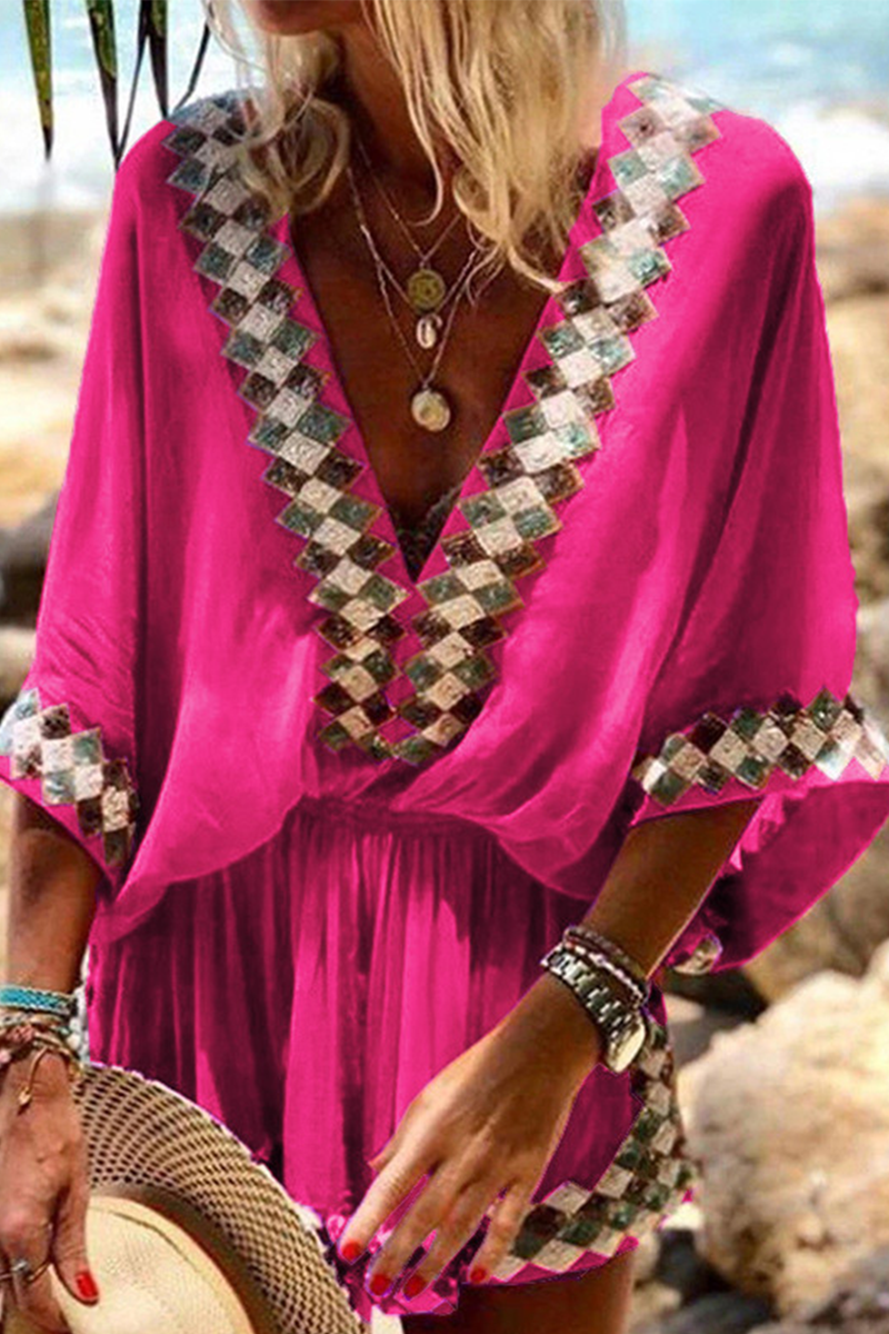 Casual Solid Patchwork V Neck Straight Jumpsuits(4 Colors)