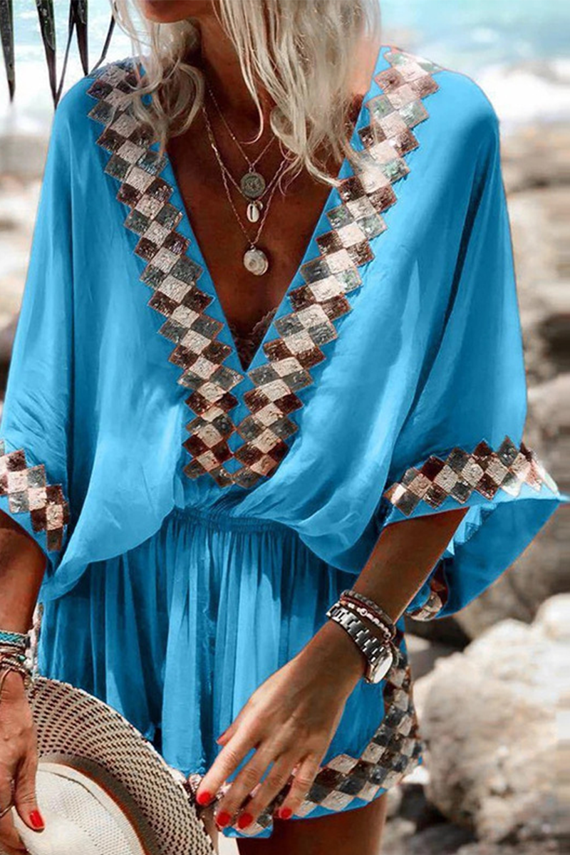 Casual Solid Patchwork V Neck Straight Jumpsuits(4 Colors)