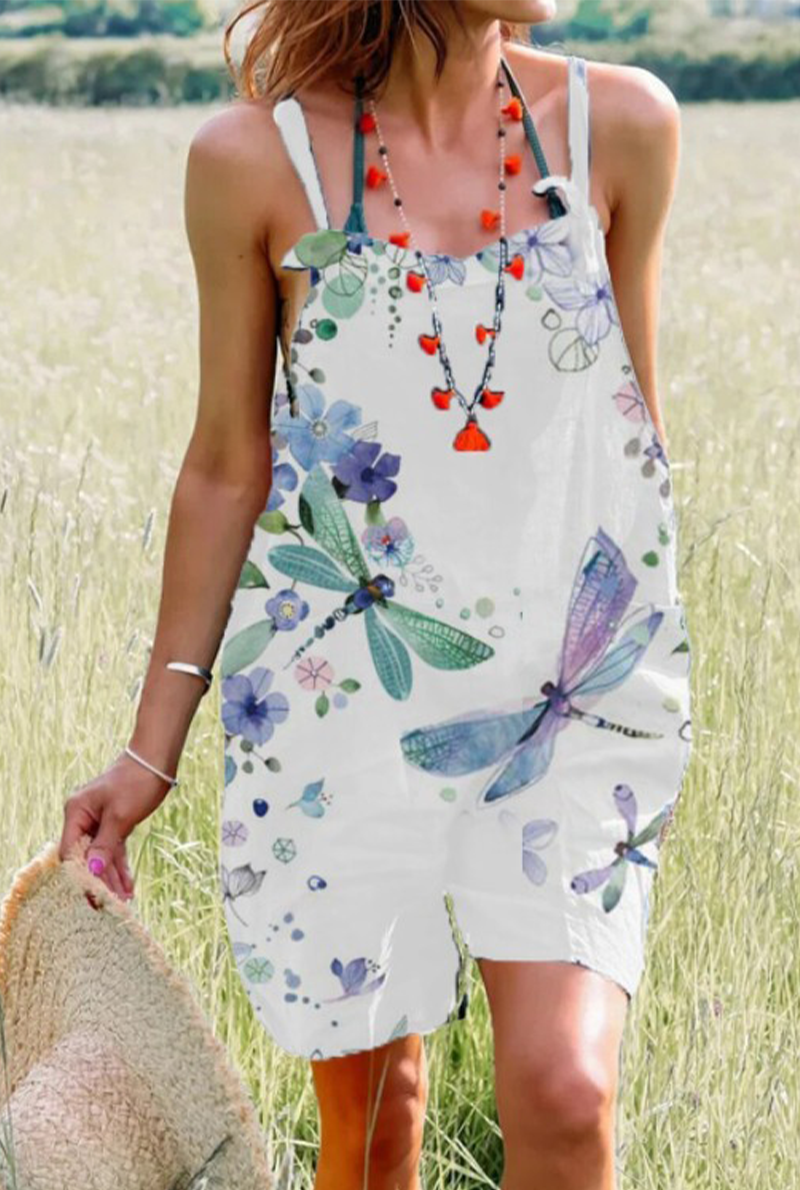 Casual Print Patchwork Spaghetti Strap Straight Jumpsuits(5 Colors)