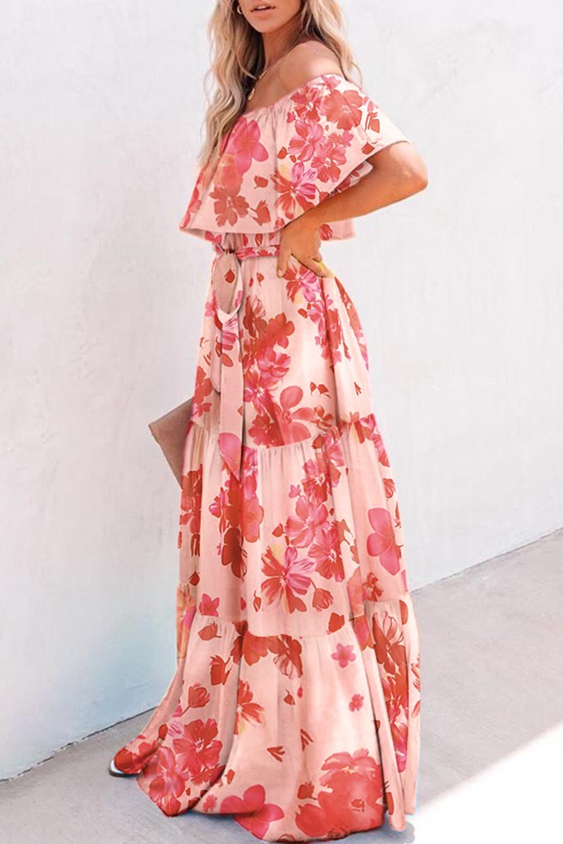 Vestidos casuales con falda pastel, hombros descubiertos y volantes de cambio gradual (4 colores)