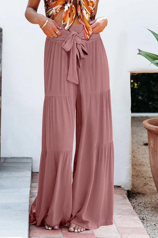 Pantalones casuales de vendaje liso, sueltos, de cintura alta y pierna ancha, de color liso (8 colores)