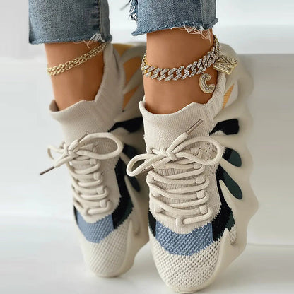 Fashion Casual Sportswear Bandage Patchwork Round Sport Running Shoes