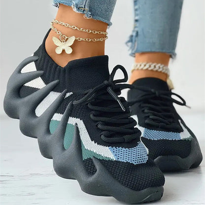 Fashion Casual Sportswear Bandage Patchwork Round Sport Running Shoes