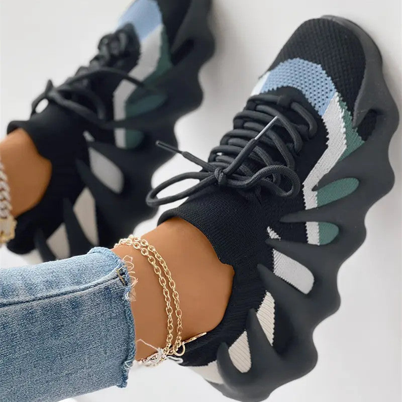 Fashion Casual Sportswear Bandage Patchwork Round Sport Running Shoes