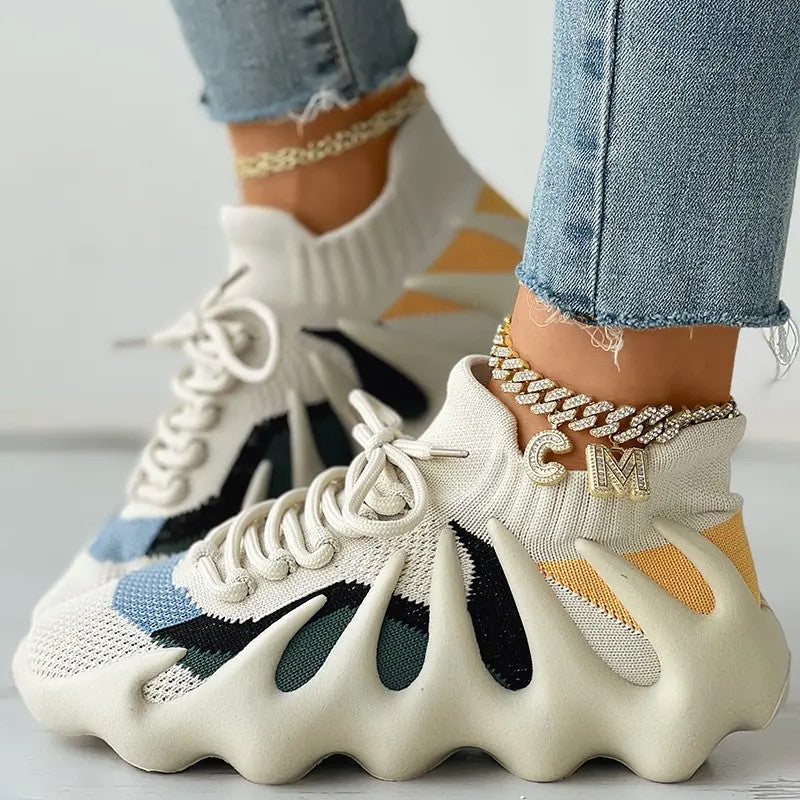 Fashion Casual Sportswear Bandage Patchwork Round Sport Running Shoes