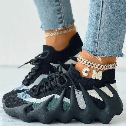 Fashion Casual Sportswear Bandage Patchwork Round Sport Running Shoes