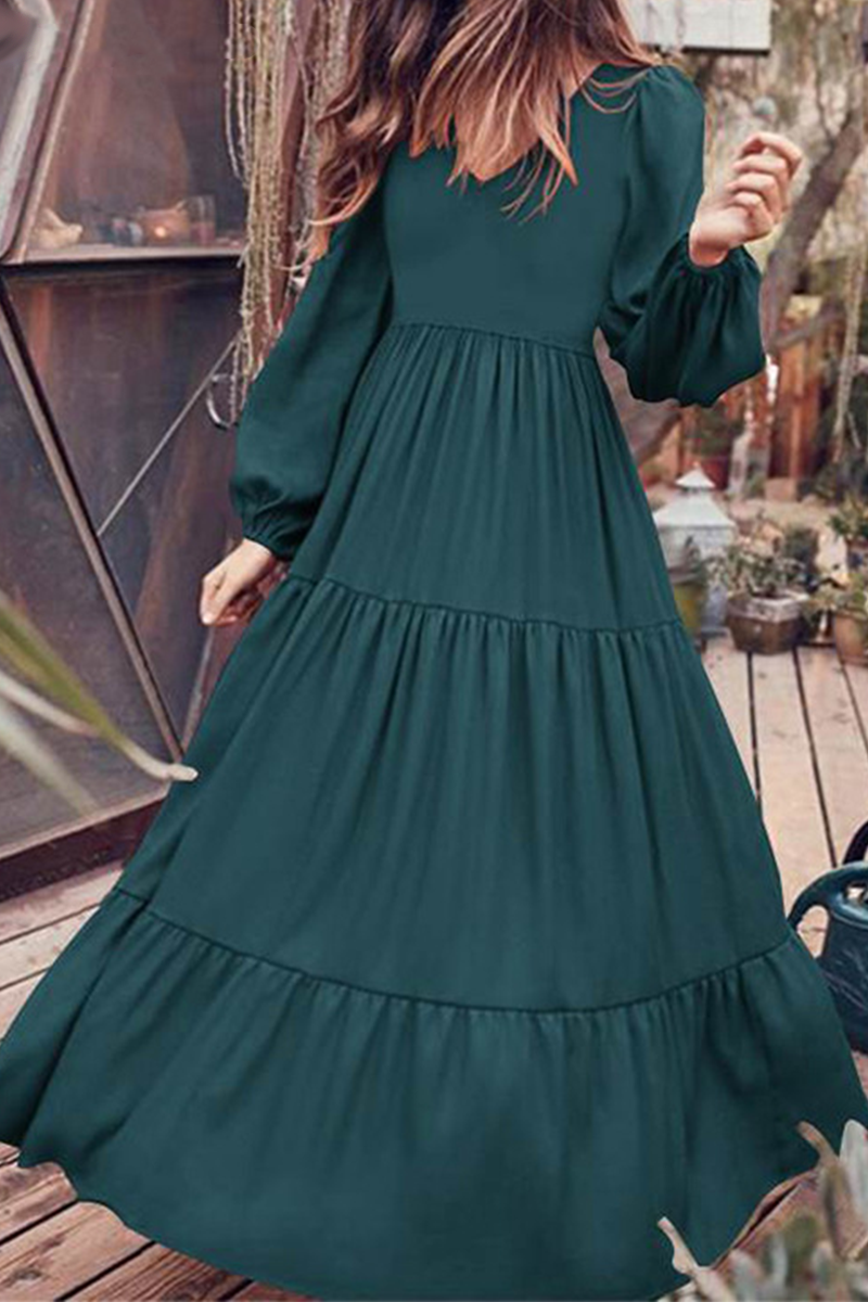 Vestidos casuales de falda pastel con cuello en U y volantes lisos (3 colores)