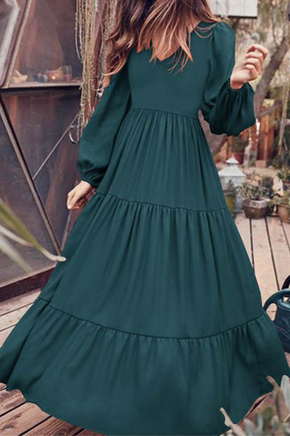 Vestidos casuales de falda pastel con cuello en U y volantes lisos (3 colores)