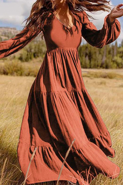 Vestidos casuales de falda pastel con cuello en U y volantes lisos (3 colores)