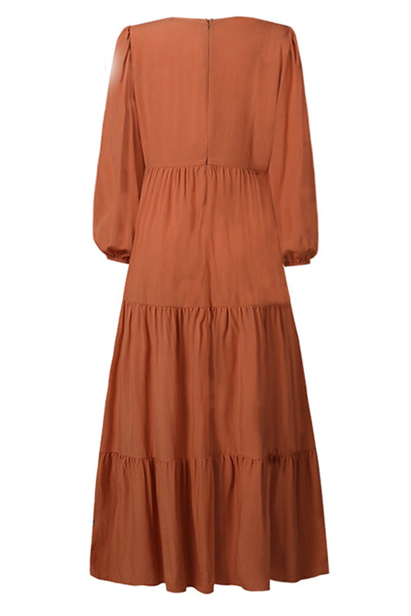 Vestidos casuales de falda pastel con cuello en U y volantes lisos (3 colores)